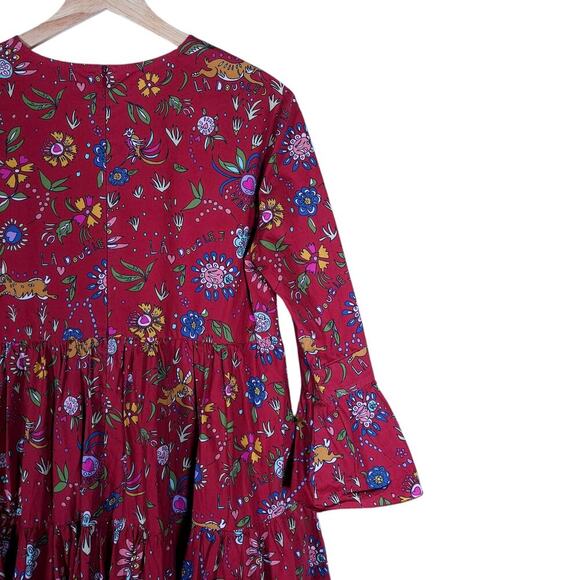 La DoubleJ Womens Bambi Dress Red Floral Print 40 Midi Long Sleeve Boho Chic Fit - Picture 10 of 15